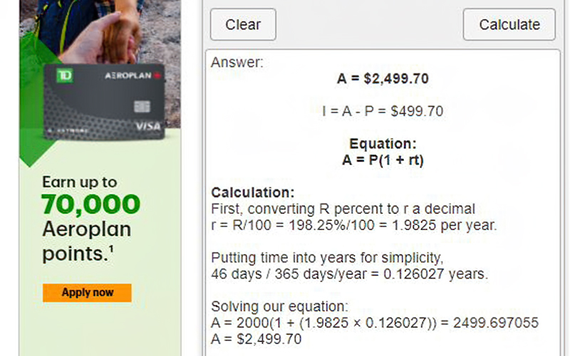 Note, this calculator is supported by Canadian banks.