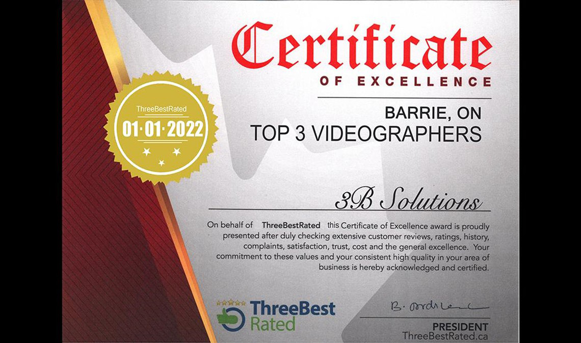 Since 2016 and consistently throughout into 2020, local businesses have singled us out as 'Best Videography in Barrie'