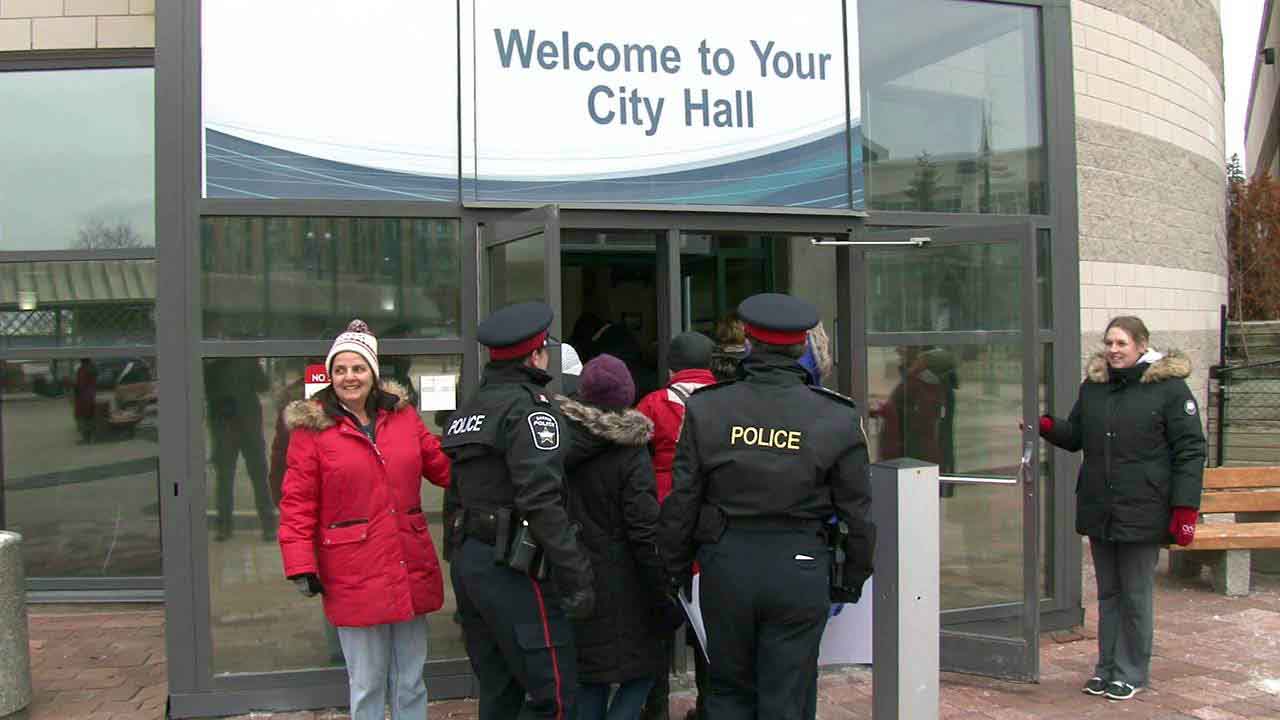 After the march supporters congregated in City Hall's rotunda
